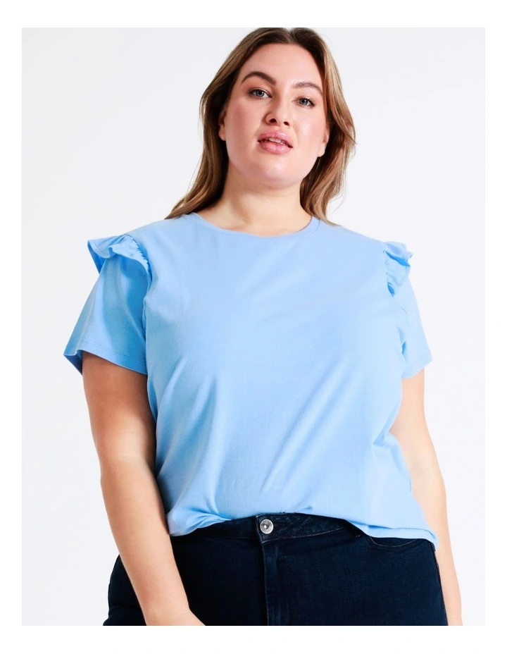 Curve Frill Detail Organic Cotton Tee In Sky Blue