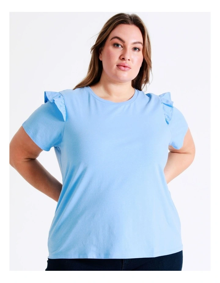 Curve Frill Detail Organic Cotton Tee In Sky Blue - Image 2