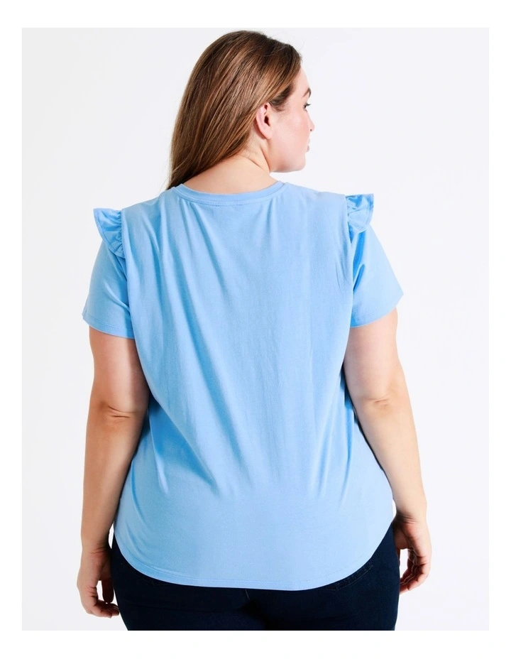 Curve Frill Detail Organic Cotton Tee In Sky Blue - Image 5