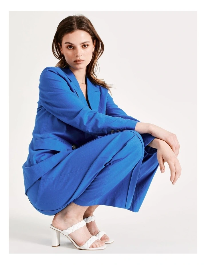 European Linen Blend Double Breasted Blazer In Cobalt - Image 4