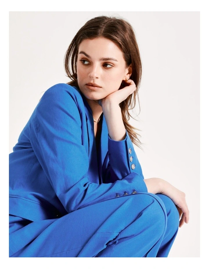 European Linen Blend Double Breasted Blazer In Cobalt - Image 5