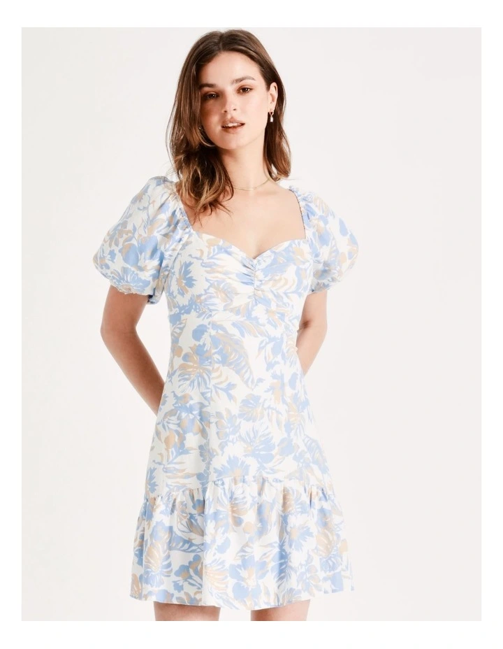 European Linen Blend Sweetheart Mini Dress In Assorted