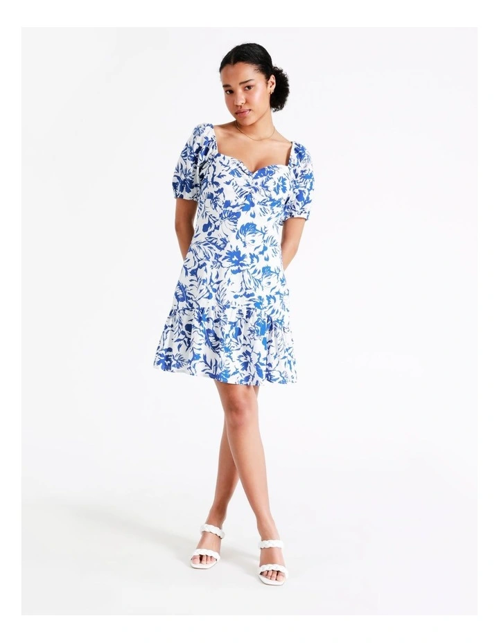 European Linen Blend Sweetheart Mini Dress In Cobalt - Image 2