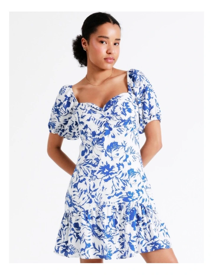 European Linen Blend Sweetheart Mini Dress In Cobalt - Image 3