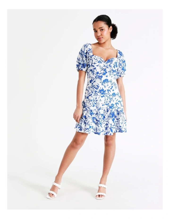 European Linen Blend Sweetheart Mini Dress In Cobalt - Image 5