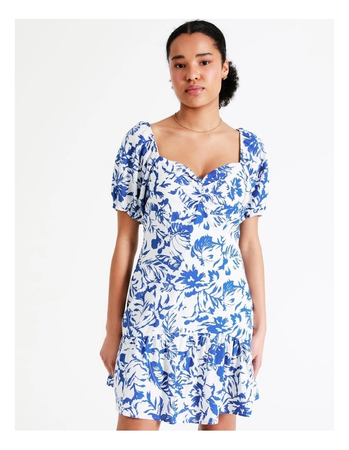 European Linen Blend Sweetheart Mini Dress In Cobalt - Image 6