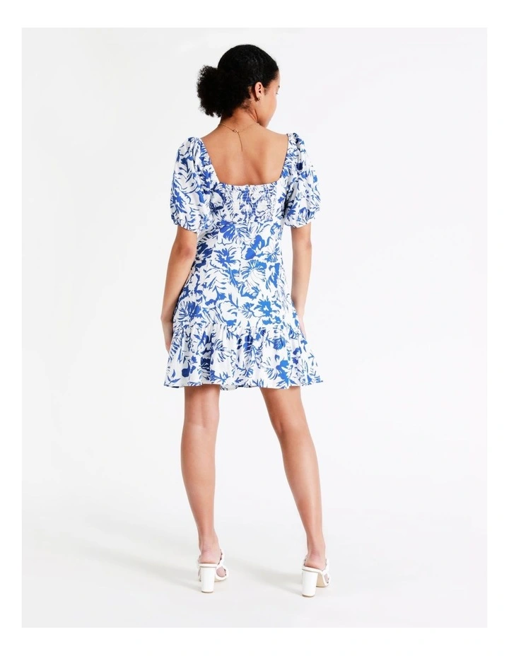 European Linen Blend Sweetheart Mini Dress In Cobalt - Image 7