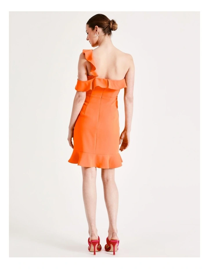 One Shoulder Frill Mini Dress In Orange - Image 7