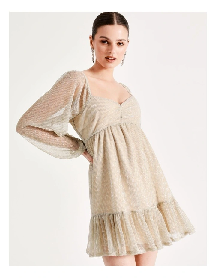 Metallic Plisse Babydoll Dress In Gold - Image 4