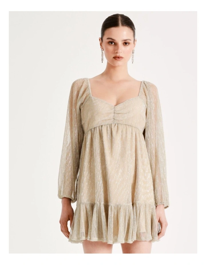 Metallic Plisse Babydoll Dress In Gold - Image 5