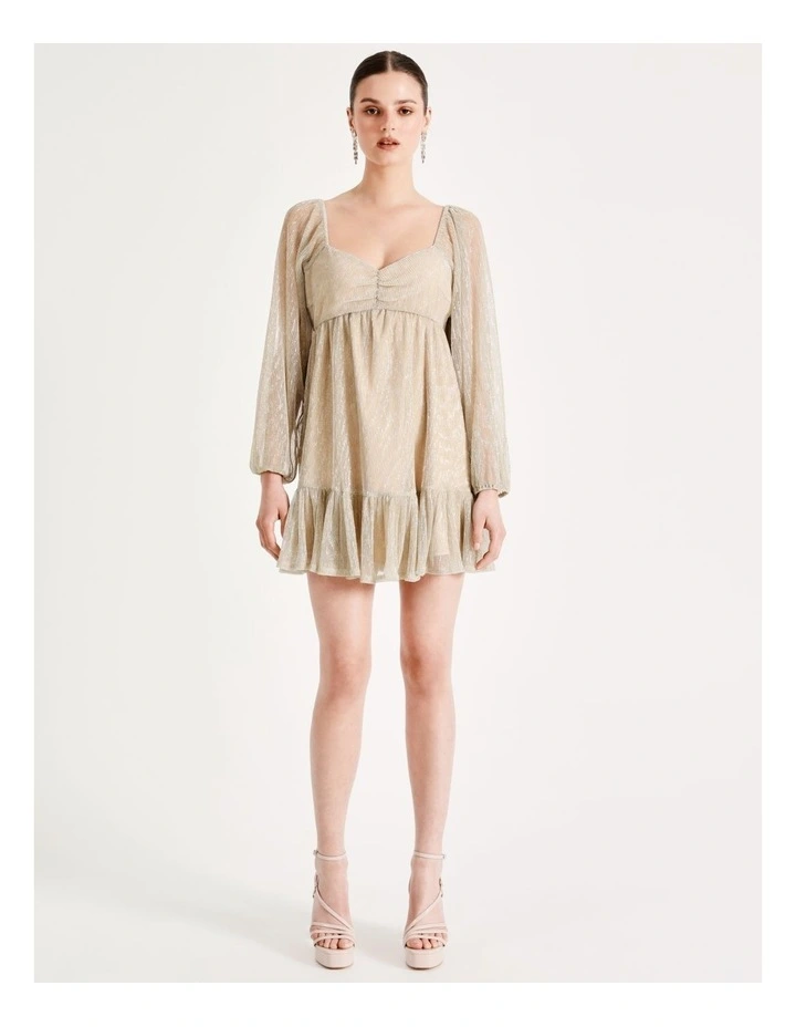 Metallic Plisse Babydoll Dress In Gold - Image 6