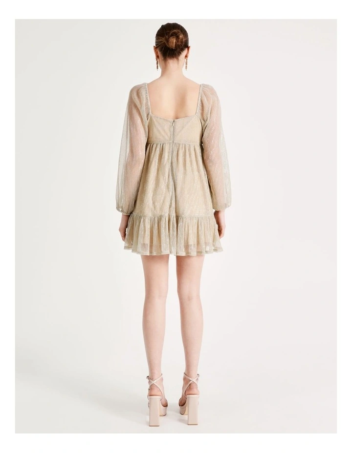Metallic Plisse Babydoll Dress In Gold - Image 7