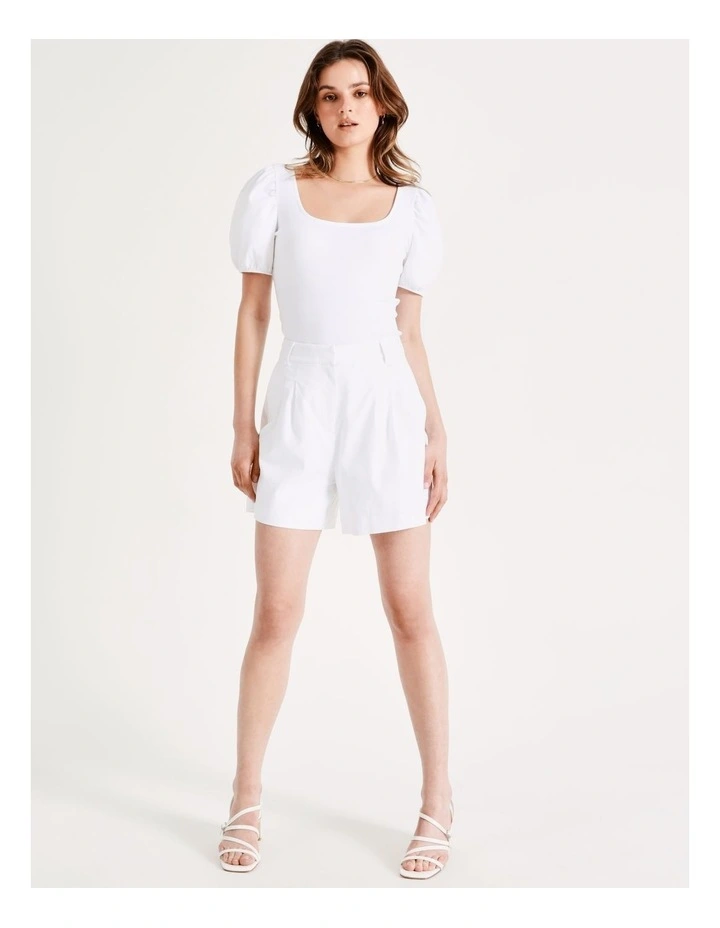 Square Neck Puff Sleeve Tee In White - Image 2