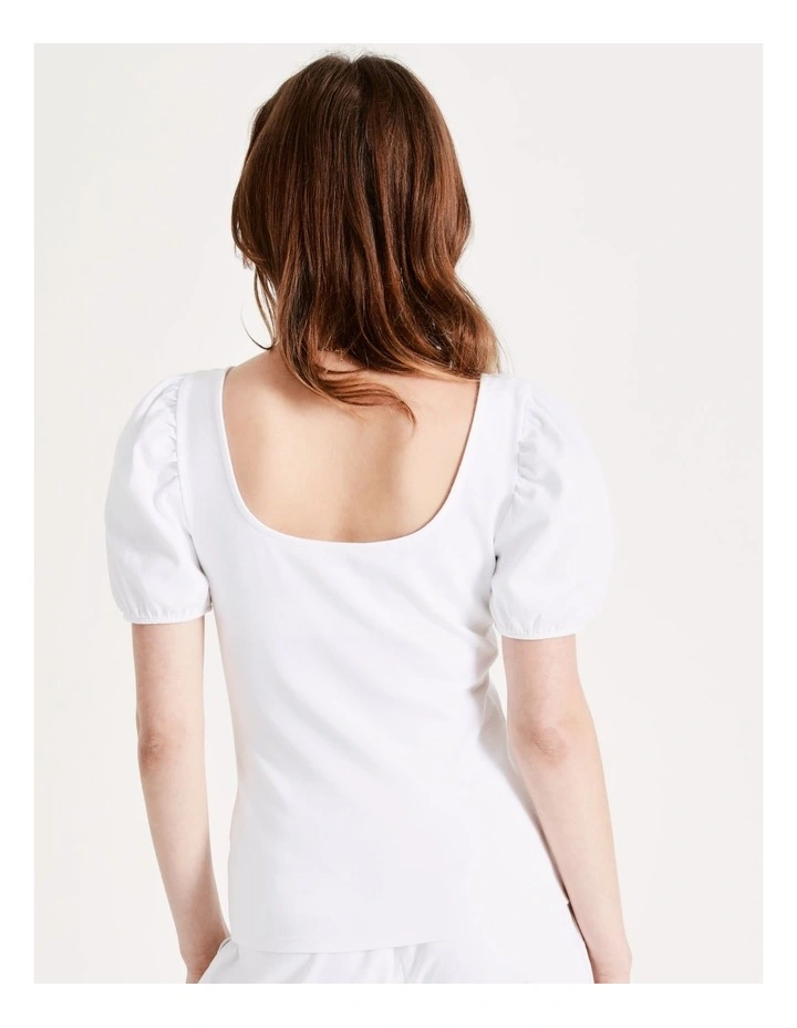 Square Neck Puff Sleeve Tee In White - Image 7
