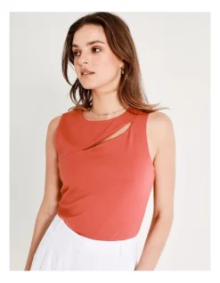 Cut Out Jersey Tank In Coral
