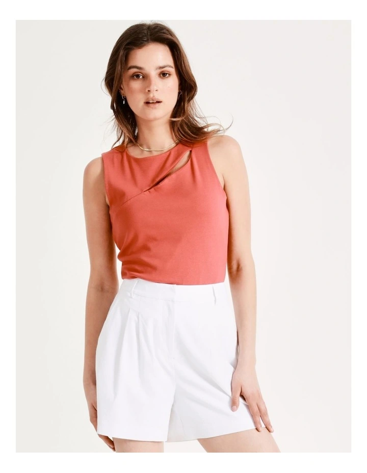 Cut Out Jersey Tank In Coral - Image 2