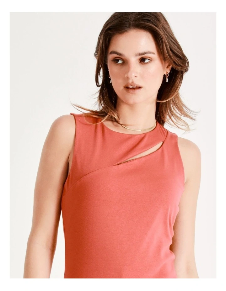 Cut Out Jersey Tank In Coral - Image 3