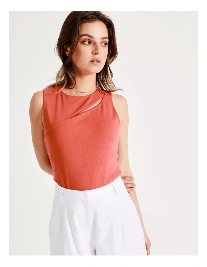 Cut Out Jersey Tank In Coral - Image 4
