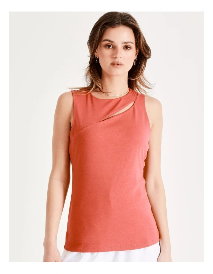 Cut Out Jersey Tank In Coral - Image 5
