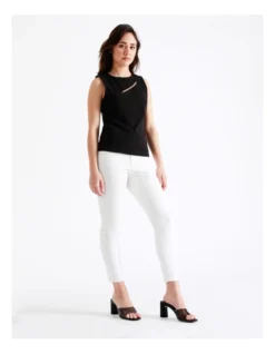Petite Cut Out Jersey Tank In Black