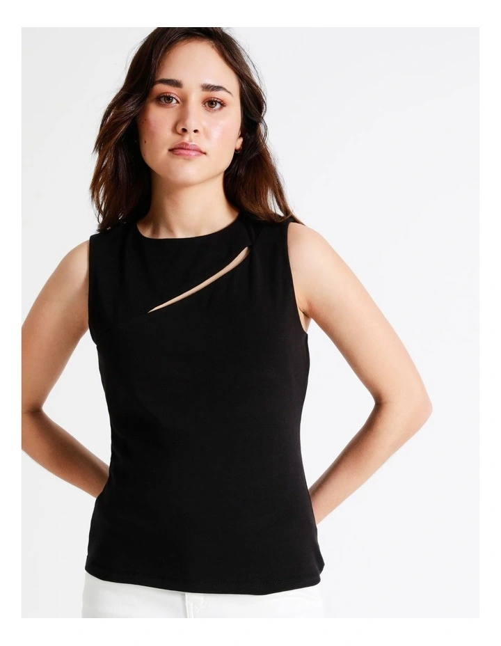 Petite Cut Out Jersey Tank In Black - Image 2