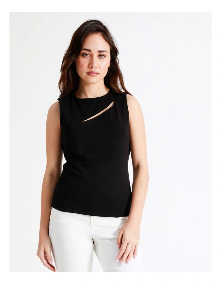 Petite Cut Out Jersey Tank In Black - Image 4