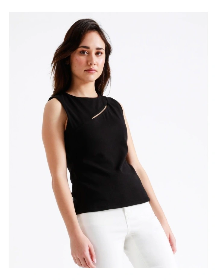 Petite Cut Out Jersey Tank In Black - Image 5