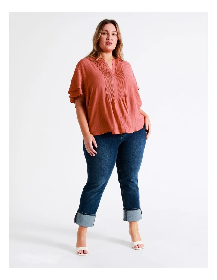 Curve Pintuck Flutter Sleeve Top In Coral - Image 4