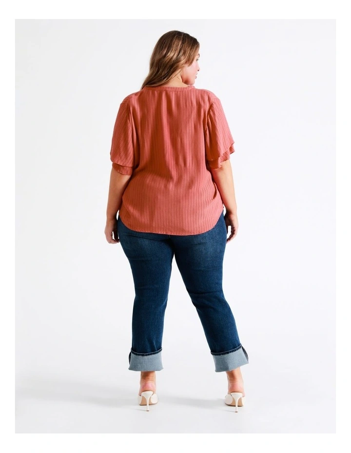 Curve Pintuck Flutter Sleeve Top In Coral - Image 7