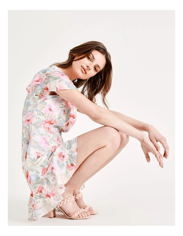 Recycled Blend Pintuck Detail Flutter Sleeve Mini Dress In Assorted - Image 2