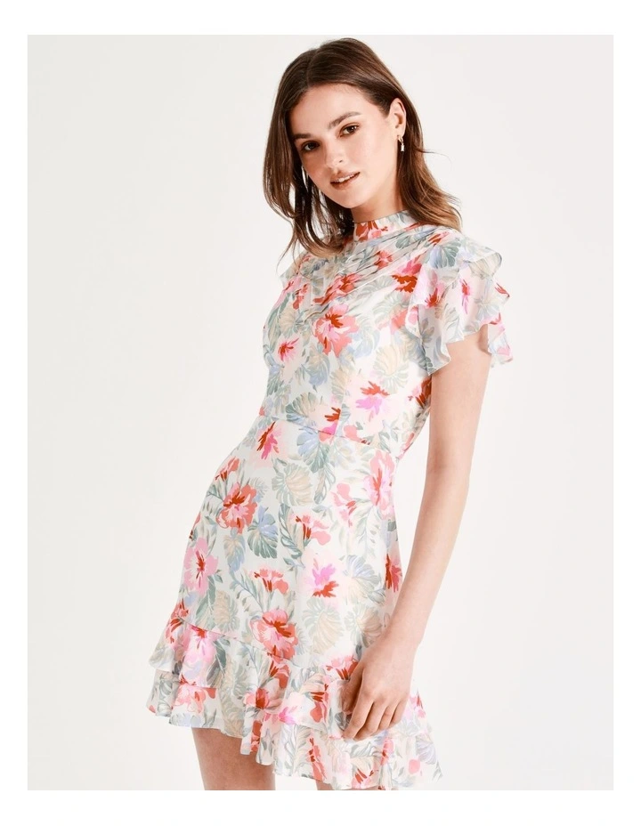 Recycled Blend Pintuck Detail Flutter Sleeve Mini Dress In Assorted - Image 3