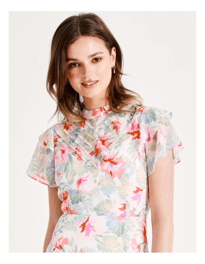 Recycled Blend Pintuck Detail Flutter Sleeve Mini Dress In Assorted - Image 4