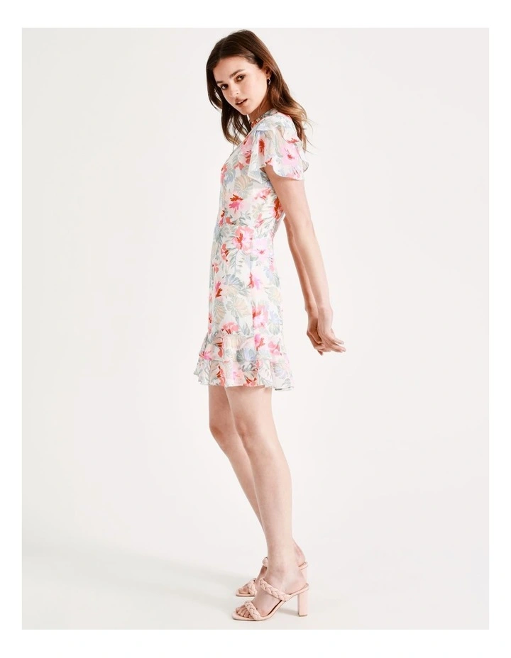 Recycled Blend Pintuck Detail Flutter Sleeve Mini Dress In Assorted - Image 5