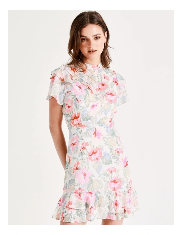 Recycled Blend Pintuck Detail Flutter Sleeve Mini Dress In Assorted - Image 6