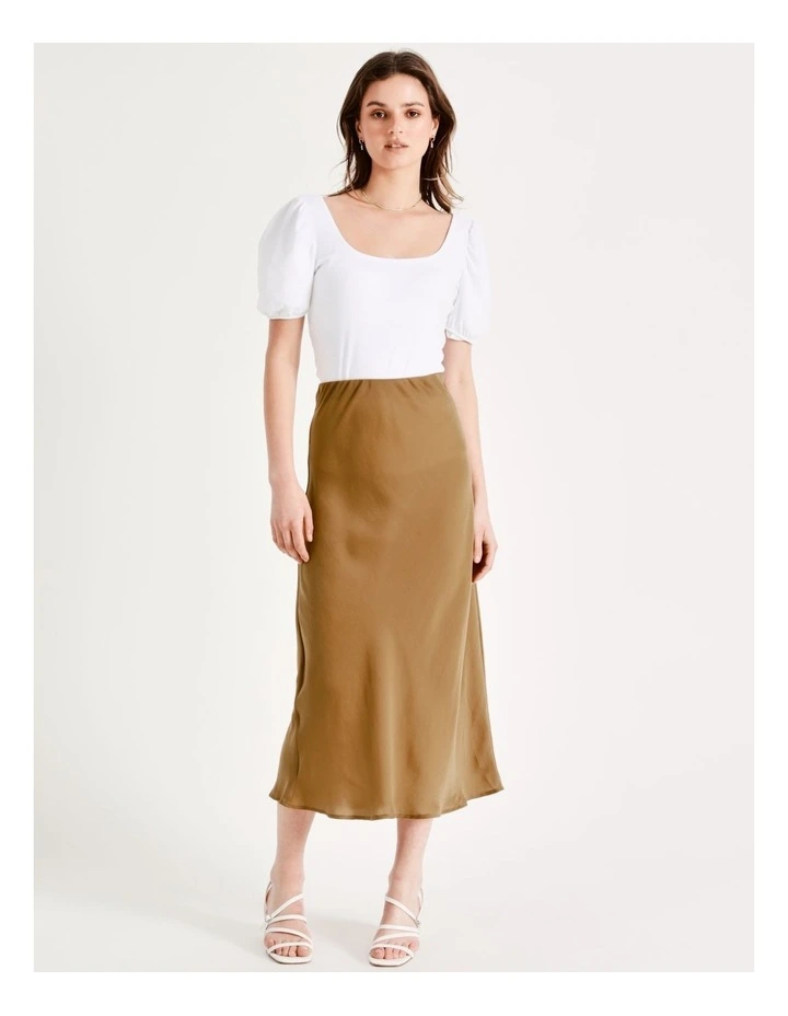 Recycled Blend Satin Slip Skirt In Bronze