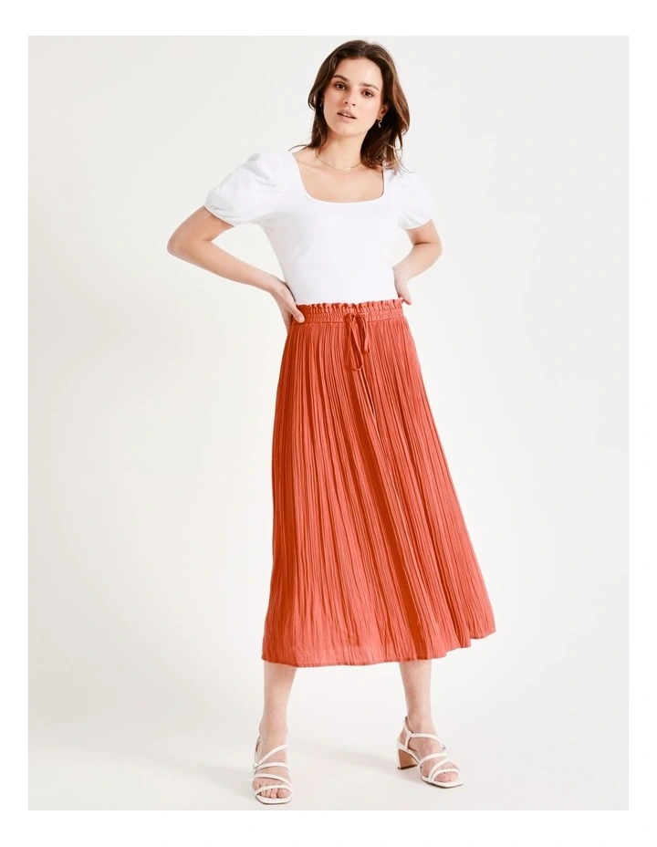Recycled Crinkle Satin Midi Skirt In Coral