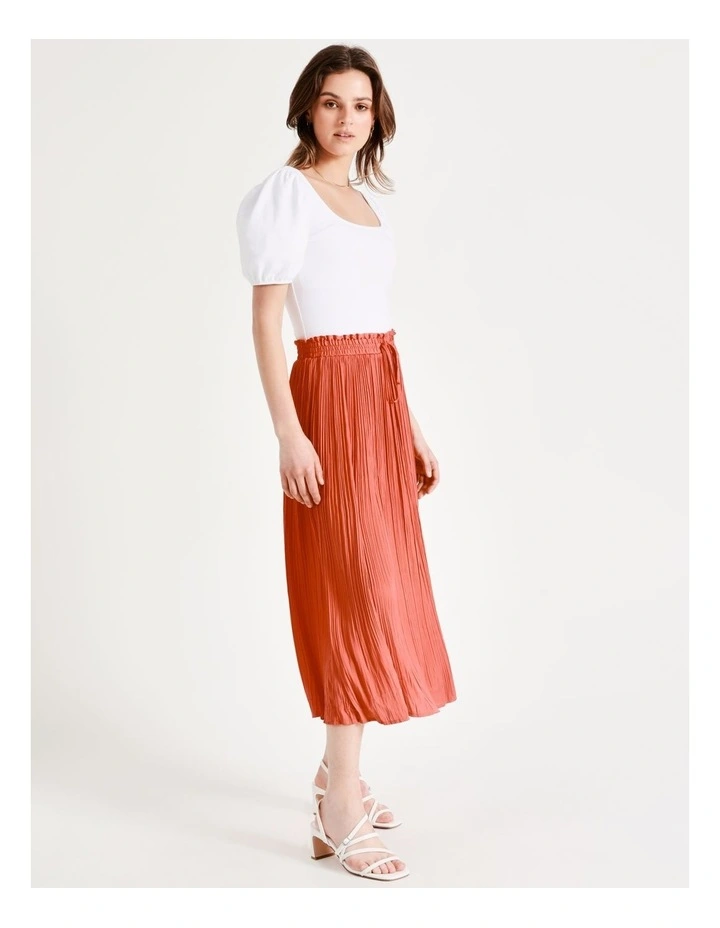 Recycled Crinkle Satin Midi Skirt In Coral - Image 2