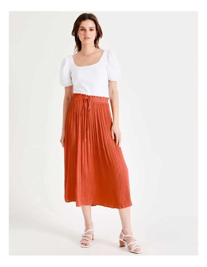 Recycled Crinkle Satin Midi Skirt In Coral - Image 5