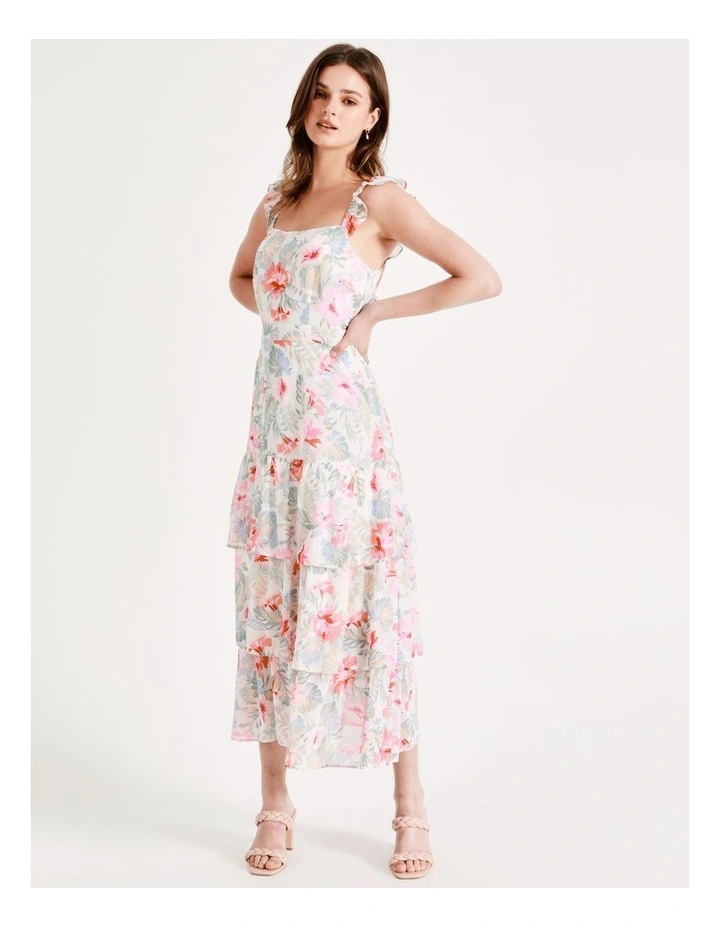 Recycled Blend Tie Back Tiered Midi Dress In Assorted - Image 3