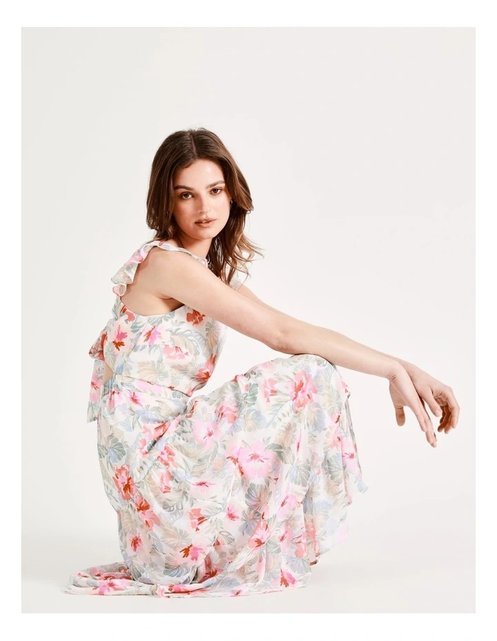 Recycled Blend Tie Back Tiered Midi Dress In Assorted - Image 4