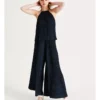 Co-Ord Recycled Crinkle Satin Wide Leg Pants In Navy
