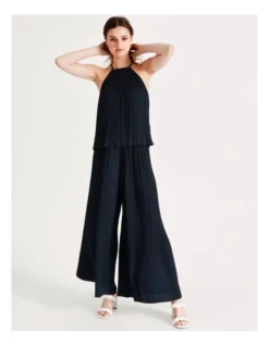 Co-Ord Recycled Crinkle Satin Wide Leg Pants In Navy