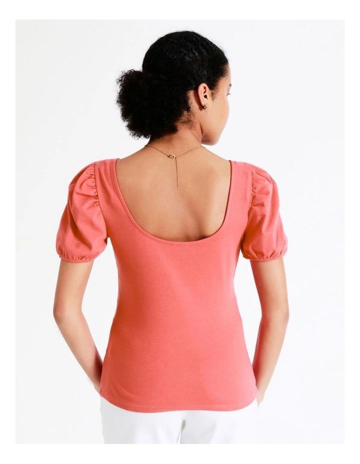 Square Neck Puff Tee In Coral - Image 7