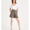 European Linen Blend High Waist Belted Short In Assorted