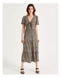 Tie Front Tiered Maxi Dress In Assorted