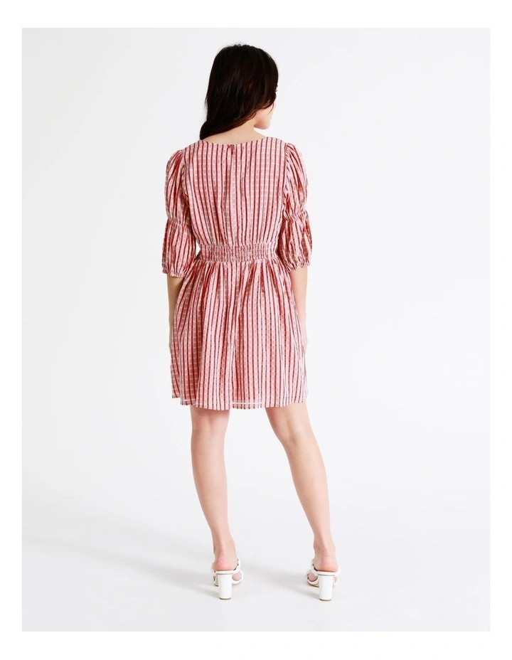 Petite Puff Sleeve Button Through Check Mini Dress In Coral - Image 6