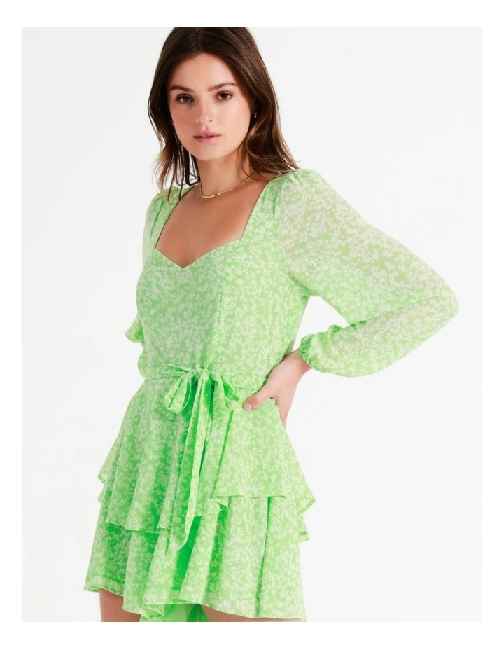 Recycled Flouncy Sweetheart Playsuit In Lime - Image 2