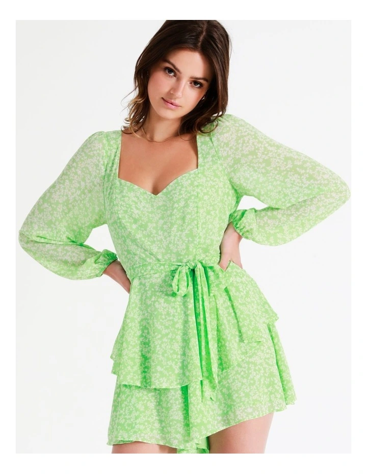 Recycled Flouncy Sweetheart Playsuit In Lime - Image 3