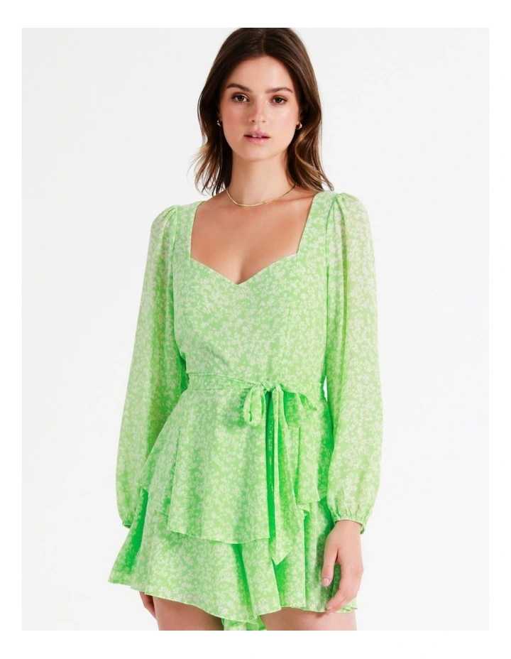 Recycled Flouncy Sweetheart Playsuit In Lime - Image 4
