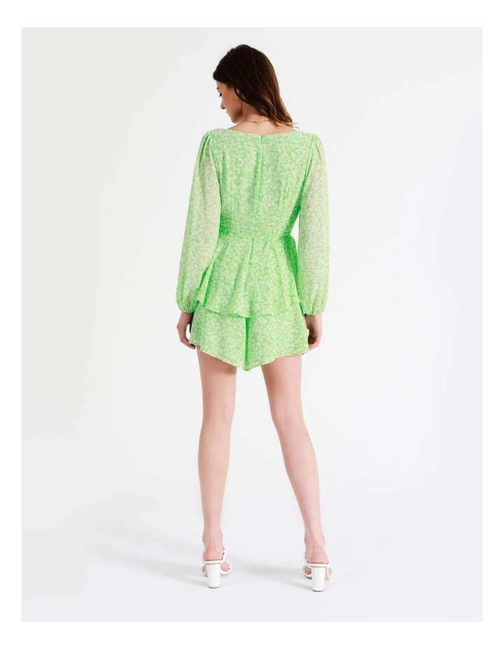 Recycled Flouncy Sweetheart Playsuit In Lime - Image 6